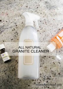 Cleaning your granite tops with the homemade cleaner. It will leave your counter tops looking clean and sparkling