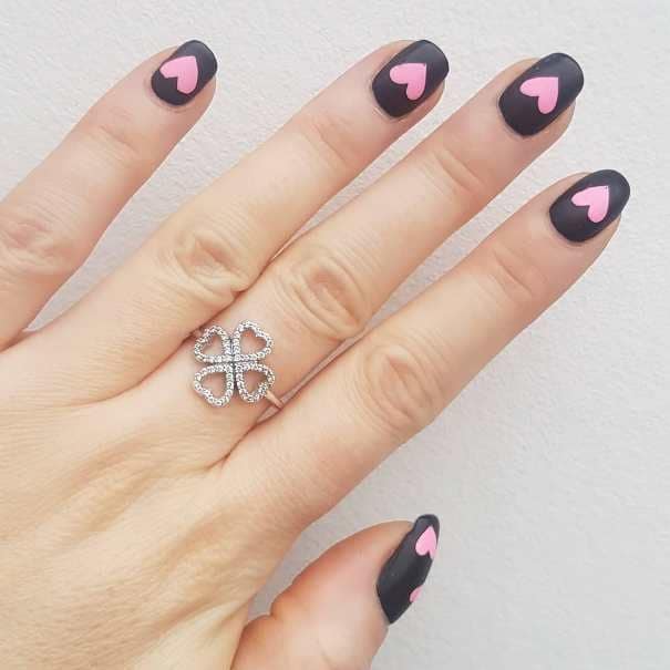 Pink hearts black nail design. Surprise your lover by choosing your favorite nail design among these 21 cute valentine's day nail art ideas (including hearts and roses nail designs).